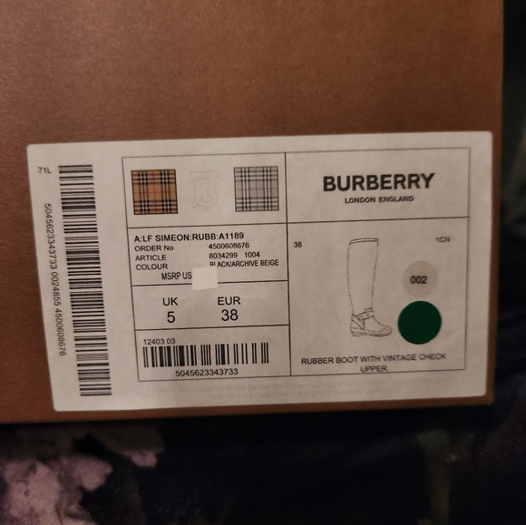 Burberry Womens Sz 8 Tall Rainboot - Picture 2 of 7